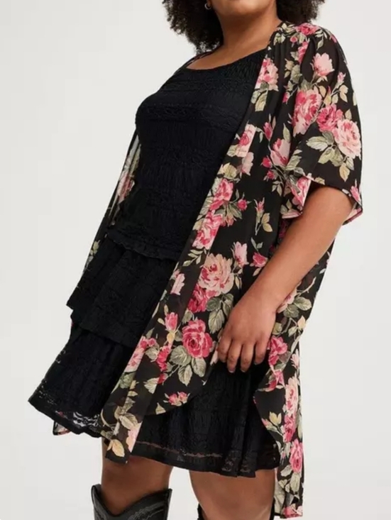 torrid Tops - Torrid Textured Floral Print Chiffon Kimono